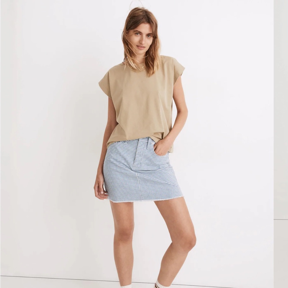 Madewell Stretch Straight Mini Skirt in Gingham: Raw-Hemmed Edition